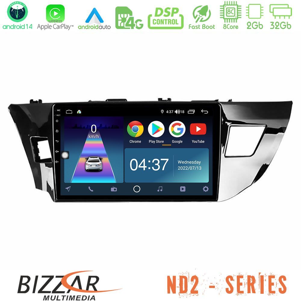 Bizzar ND2 Series 8Core Android14 2+32GB  Toyota Corolla 2014-2016 Navigation Multimedia Tablet 9" Με Carplay & Android Auto