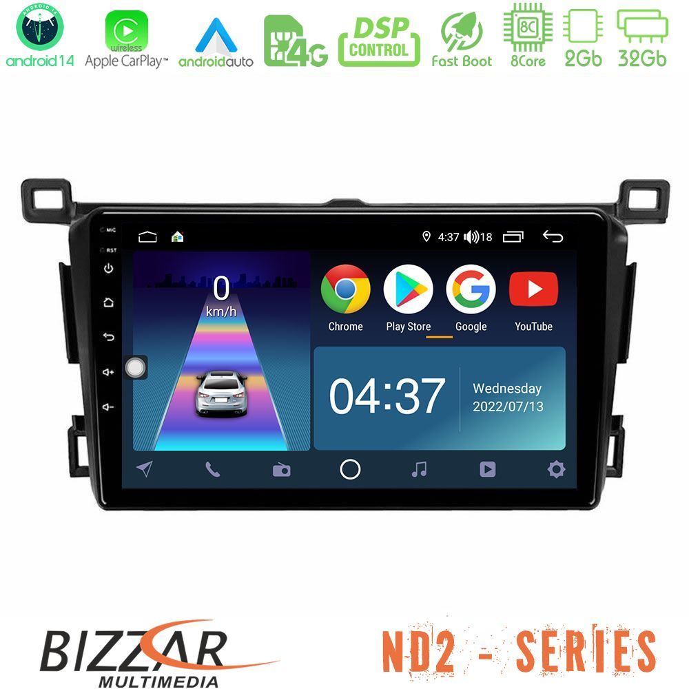 Bizzar ND2 Series 8Core Android14 2+32GB  Toyota RAV4 2013-2018 Navigation Multimedia Tablet 9" Με Carplay & Android Auto