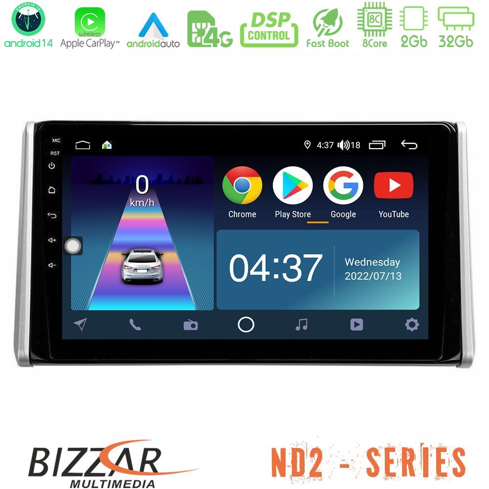 Bizzar ND2 Series 8Core Android14 2+32GB  Toyota RAV4 2019-2023 Navigation Multimedia Tablet 10" Με Carplay & Android Auto