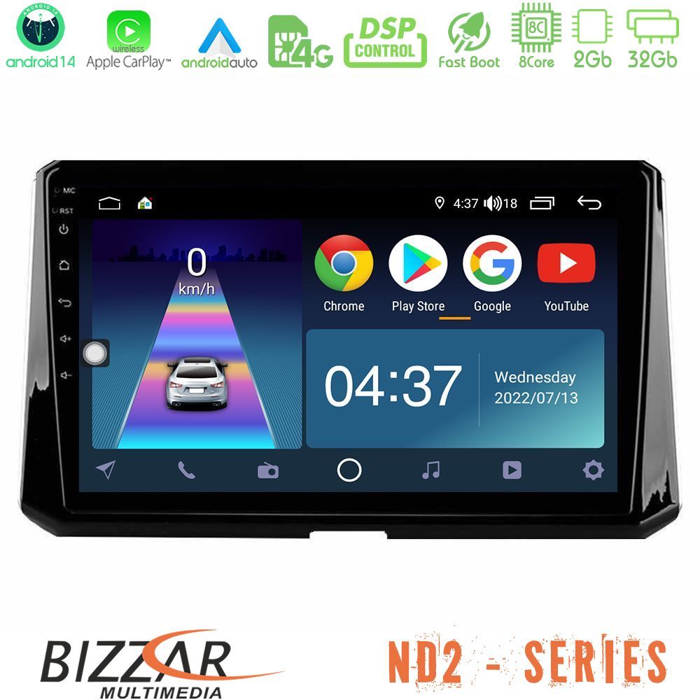 Bizzar ND2 Series 8Core Android14 2+32GB  Toyota Corolla 2019-2022 Navigation Multimedia Tablet 10" Με Carplay & Android Auto