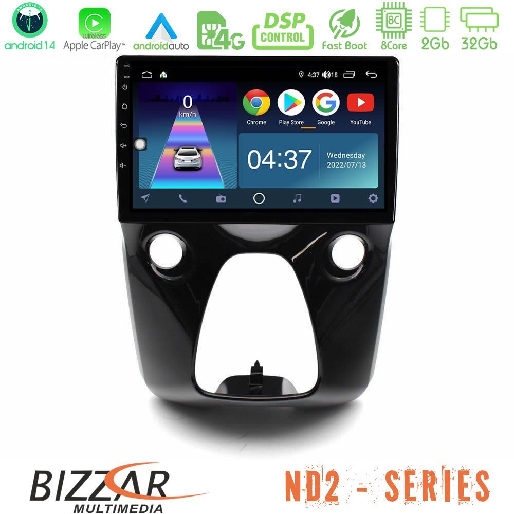 Bizzar ND2 Series 8Core Android14 2+32GB  Toyota Aygo | Citroen C1 | Peugeot 108 Navigation Multimedia 10" Με Carplay & Android Auto