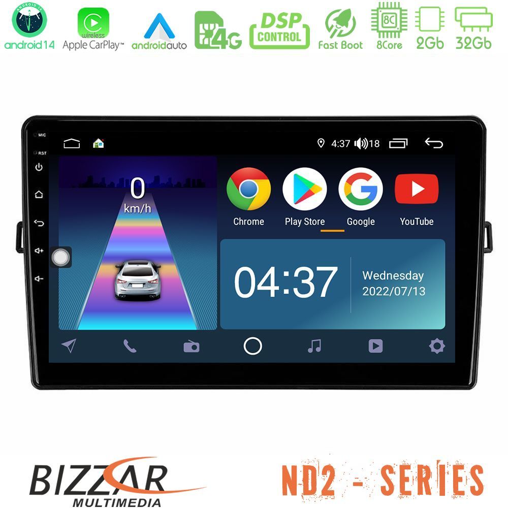 Bizzar ND2 Series 8Core Android14 2+32GB  Toyota Auris Navigation Multimedia Tablet 10" Με Carplay & Android Auto