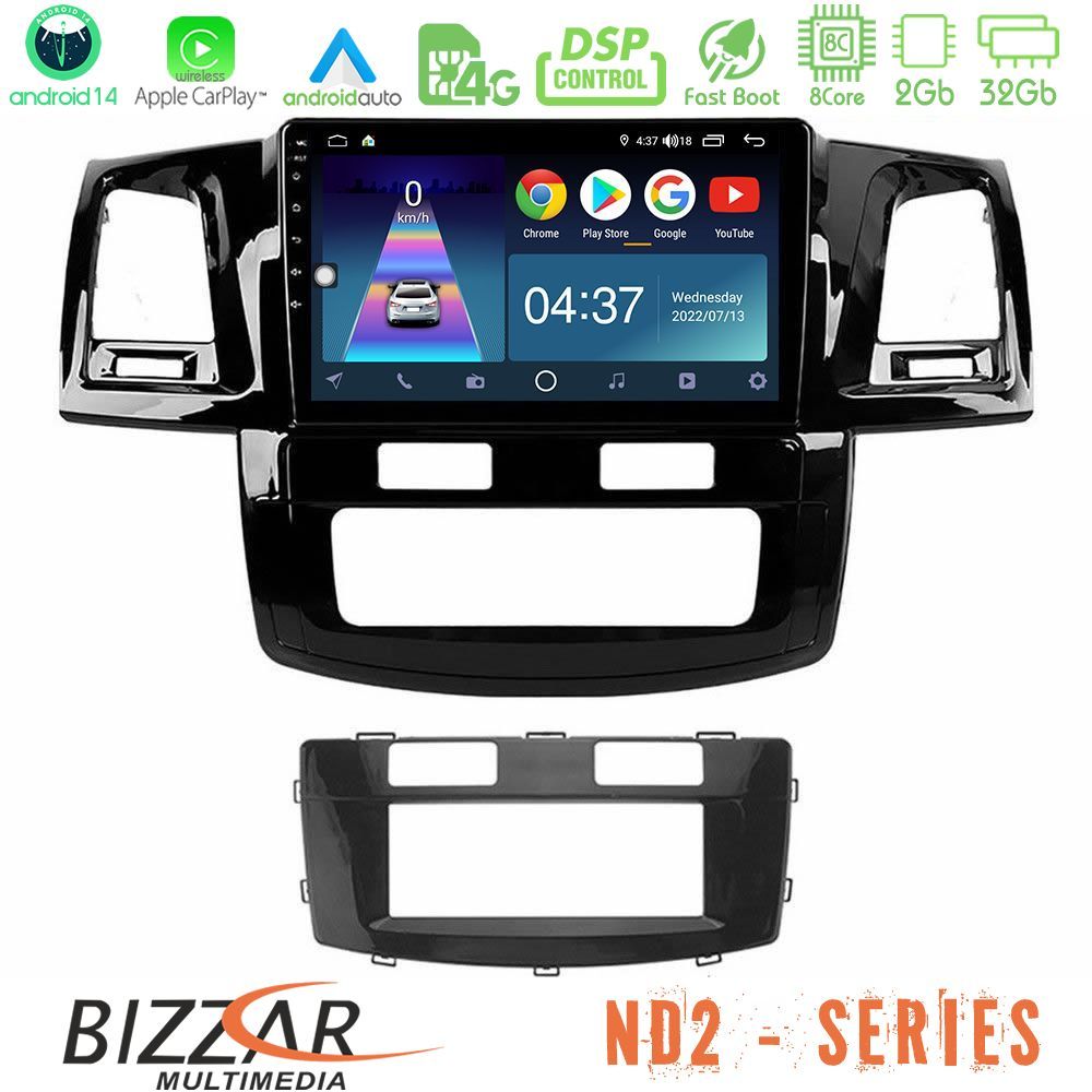 Bizzar ND2 Series 8Core Android14 2+32GB Toyota Hilux 2007-2016 Navigation Multimedia Tablet 9" Με Carplay & Android Auto