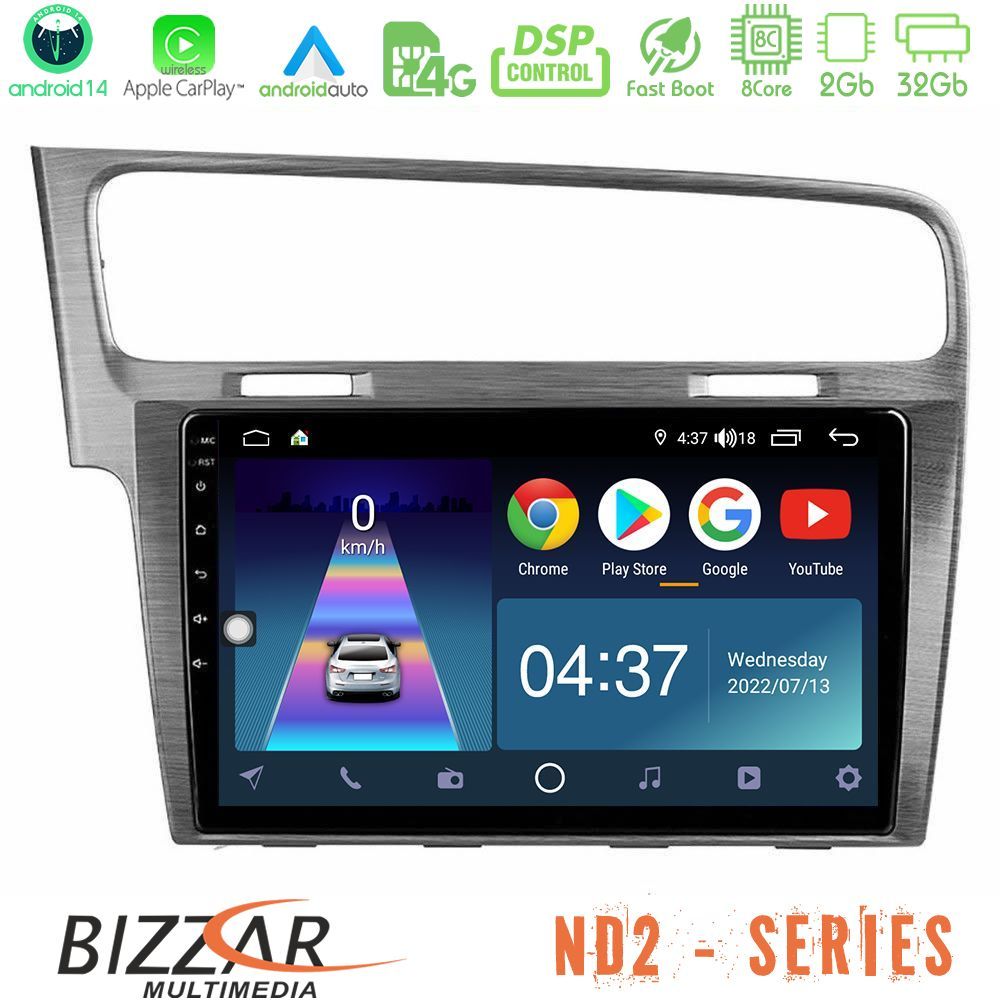 Bizzar ND2 Series 8Core Android14 2+32GB VW GOLF 7 Navigation Multimedia Tablet 10" Με Carplay & Android Auto