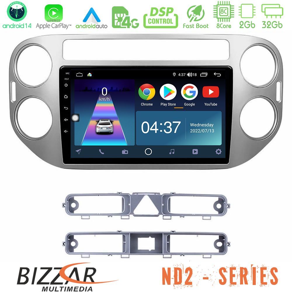 Bizzar ND2 Series 8Core Android14 2+32GB VW Tiguan Navigation Multimedia Tablet 9" Με Carplay & Android Auto