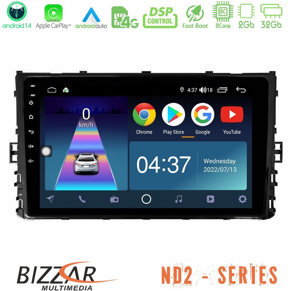 Bizzar ND2 Series 8Core Android14 2+32GB VW MQB 2017-> Navigation Multimedia Tablet 9" Με Carplay & Android Auto