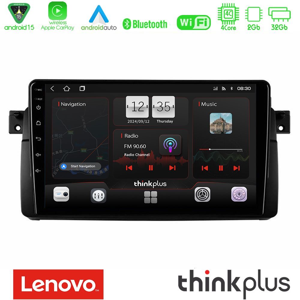 Lenovo Thinkplus Series 4Core Android15 2+32GB BMW E46 Navigation Multimedia Tablet 9" Με Carplay & Android Auto
