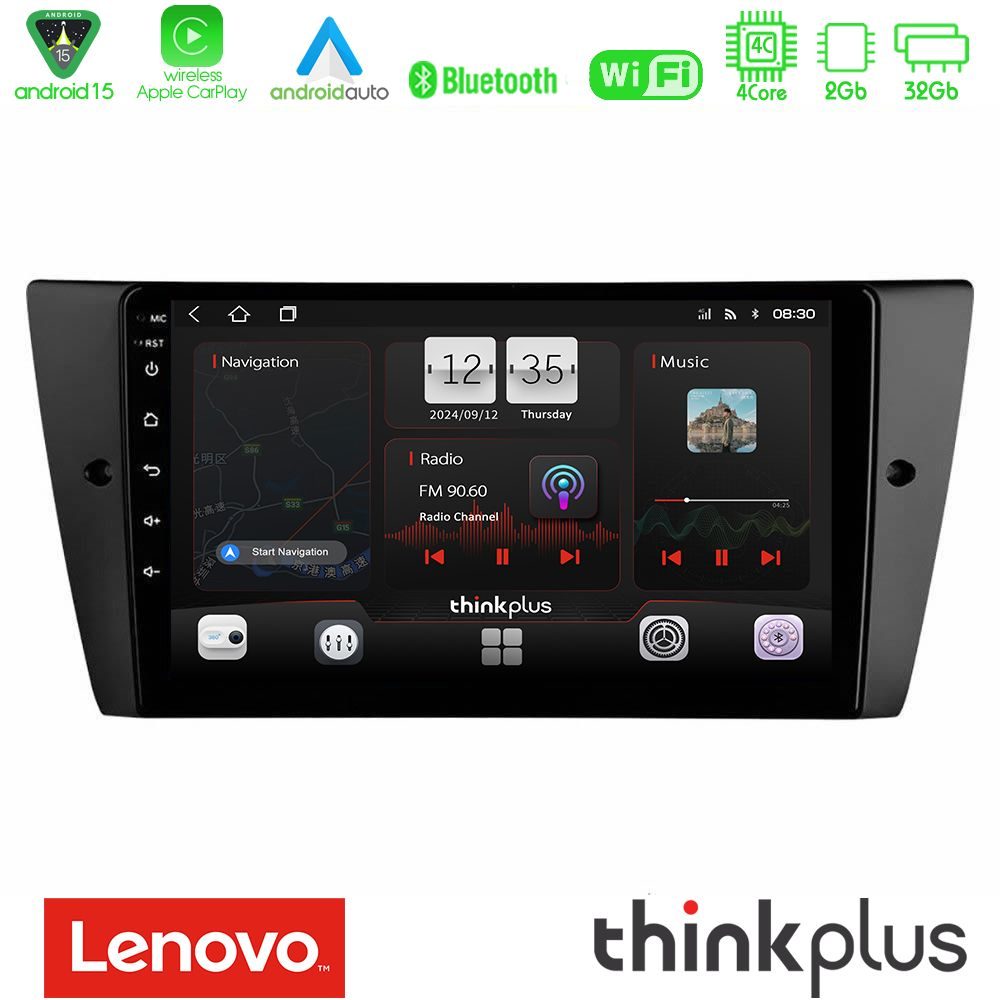 Lenovo Thinkplus Series 4Core Android15 2+32GB  BMW 3 Series  2006-2011 Navigation Multimedia Tablet 9" Με Carplay & Android Auto