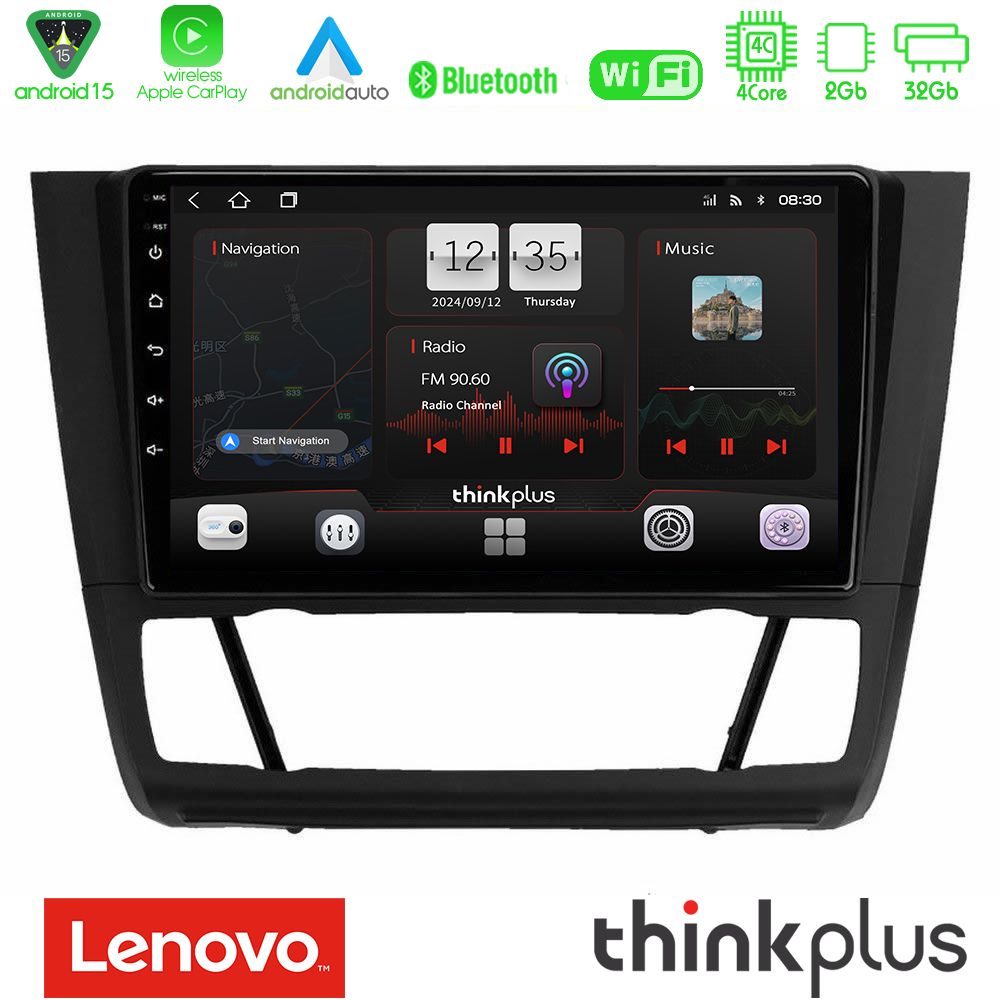 Lenovo Thinkplus Series 4Core Android15 2+32GB BMW 1Series E81/E82/E87/E88 (AUTO A/C) Navigation Multimedia Tablet 9" Με Carplay & Android Auto