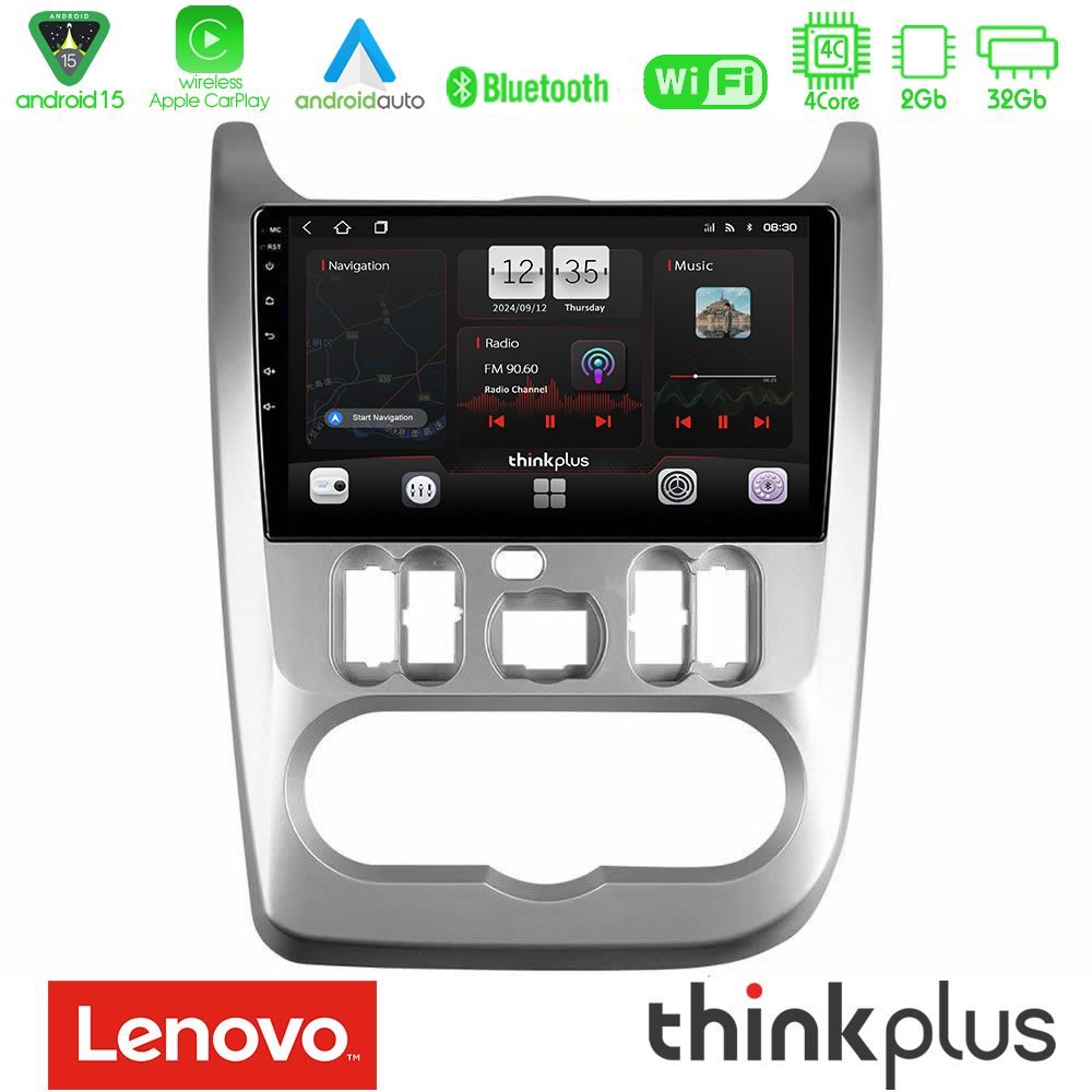 Lenovo Thinkplus Series 4Core Android15 2+32GB Dacia Duster/Sandero/Logan Navigation Multimedia Tablet 9" Με Carplay & Android Auto