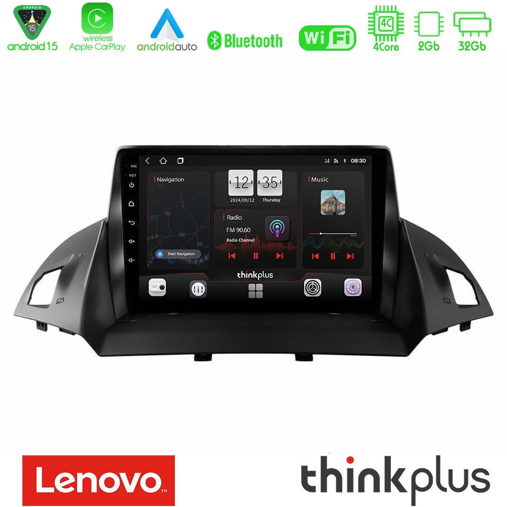 Lenovo Thinkplus Series 4Core Android15 2+32GB  Ford C-Max/Kuga Navigation Multimedia Tablet 9" Με Carplay & Android Auto