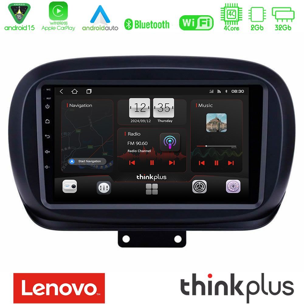 Lenovo Thinkplus Series 4Core Android15 2+32GB Fiat 500X Navigation Multimedia Tablet 9" Με Carplay & Android Auto