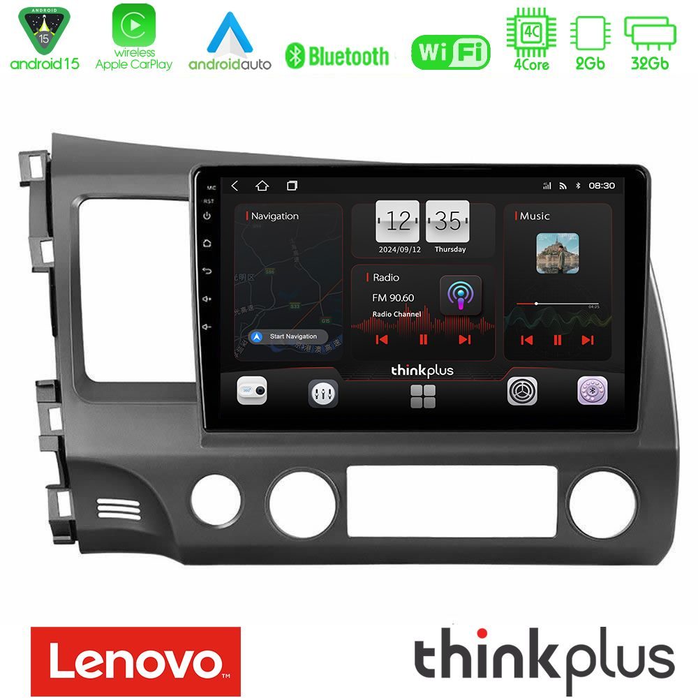 Lenovo Thinkplus Series 4Core Android15 2+32GB  Honda Civic 2006-2011 Navigation Multimedia Tablet 9" Με Carplay & Android Auto