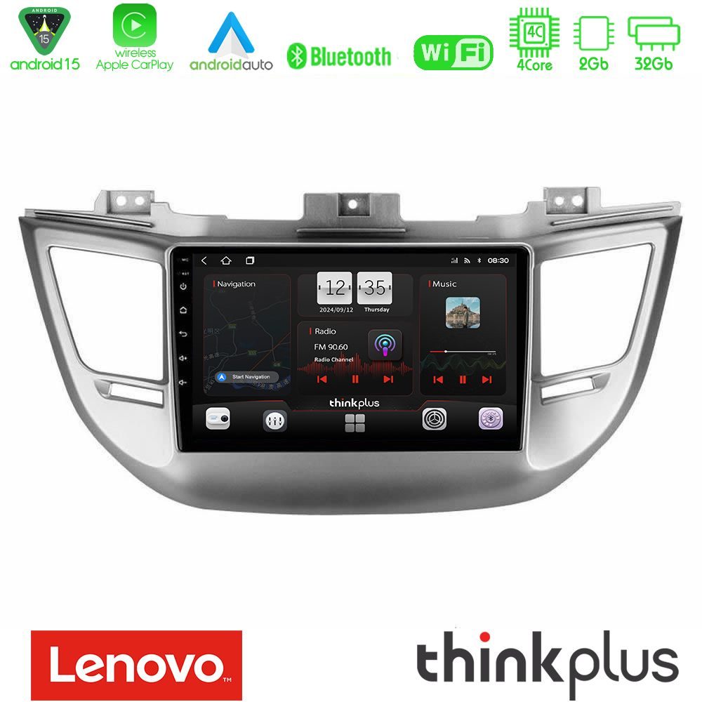 Lenovo Thinkplus Series 4Core Android15 2+32GB Hyundai Tucson 2015-2018 Navigation Multimedia Tablet 9" Με Carplay & Android Auto