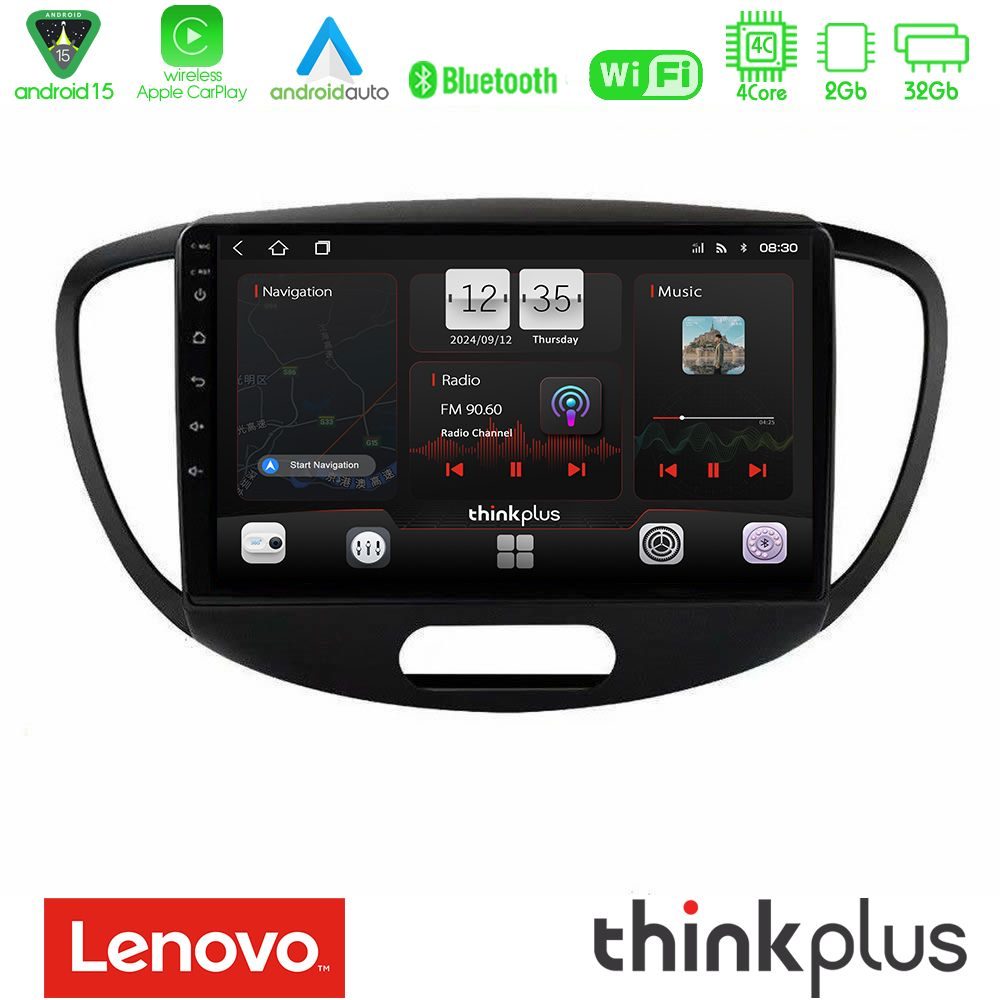 Lenovo Thinkplus Series 4Core Android15 2+32GB Hyundai i10 2008-2014 Navigation Multimedia Tablet 9" Με Carplay & Android Auto Lenovo Thinkplus Series 4Core Android15 2+32GB Hyundai i10 2008-2014 Navigation Multimedia Tablet 9" Με Carplay & Android Auto