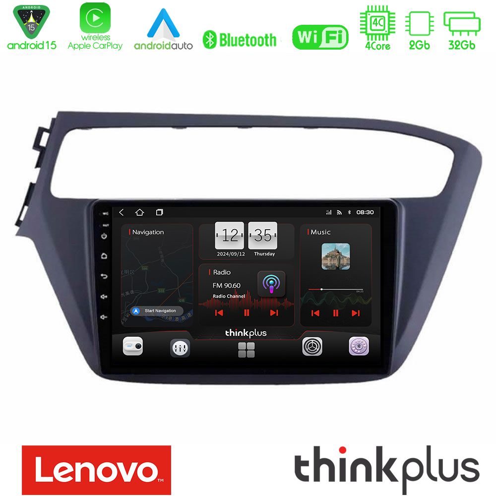 Lenovo Thinkplus Series 4Core Android15 2+32GB Hyundai i20 2018-2020 Navigation Multimedia Tablet 9" Με Carplay & Android Auto