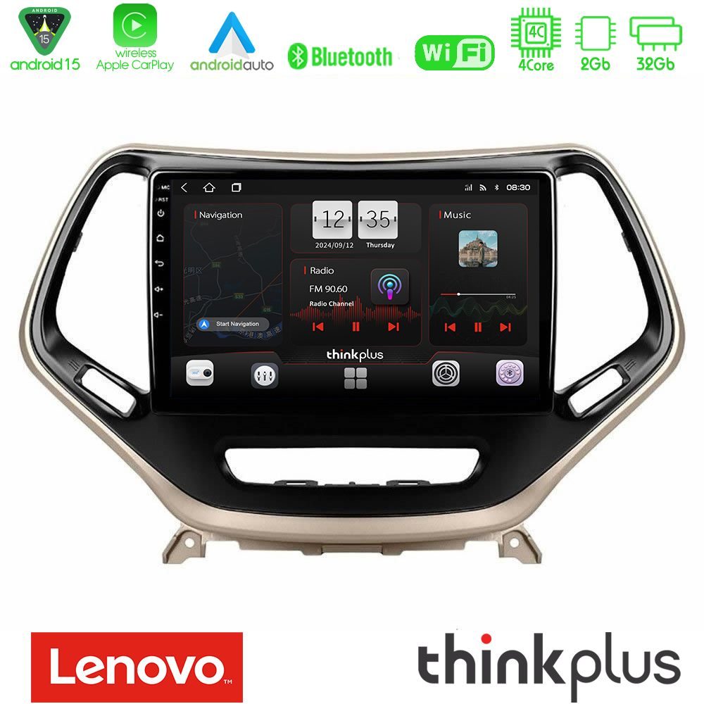 Lenovo Thinkplus Series 4Core Android15 2+32GB Jeep Cherokee 2014-2019 Navigation Multimedia Tablet 9" Με Carplay & Android Auto