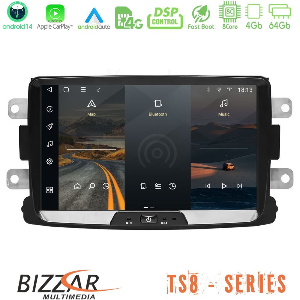 Bizzar Dacia/Renault 2012-> 8Core Android14 4+64GB Navigation Multimedia Tablet 7" Με Carplay & Android Auto (OEM Style)