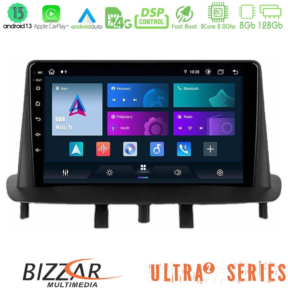 Bizzar Ultra Series Renault Megane 3 2009-2015 8Core Android13 8+128GB Navigation Multimedia Tablet 9"