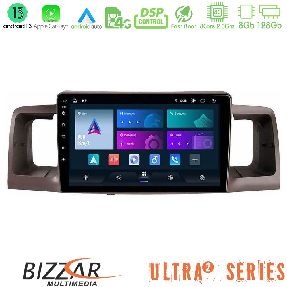 Bizzar Ultra Series Toyota Corolla 2002-2006 8Core Android13 8+128GB Navigation Multimedia Tablet 9"