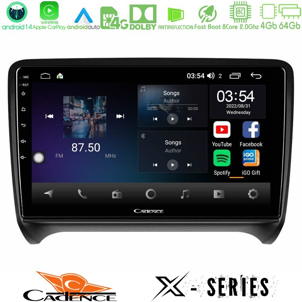 Cadence X Series Audi TT B7 8core Android 14 4+64GB Navigation Multimedia Tablet 9"
