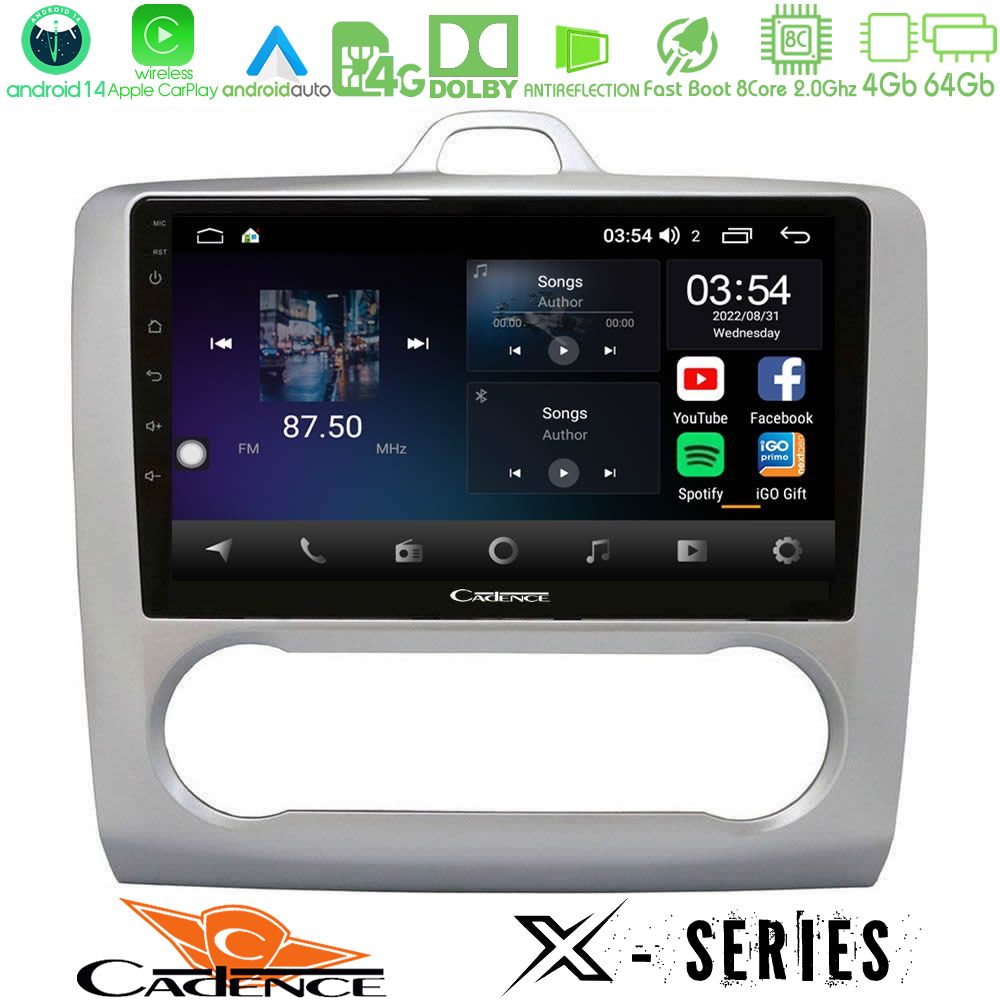 Cadence X Series Ford Focus Auto AC 8core Android 14 4+64GB Navigation Multimedia 9"
