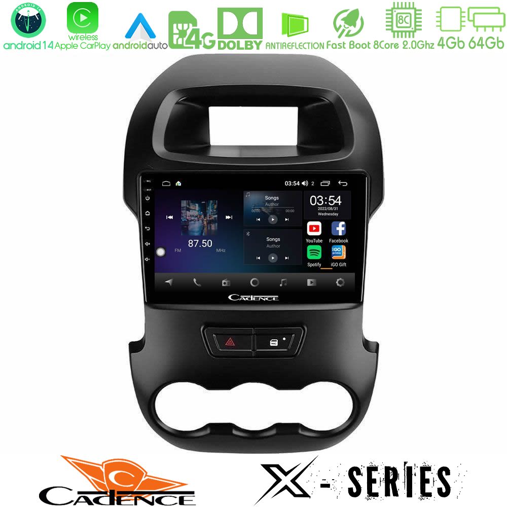 Cadence X Series Ford Ranger 2012-2016 8core Android 14 4+64GB Navigation Multimedia Tablet 9"