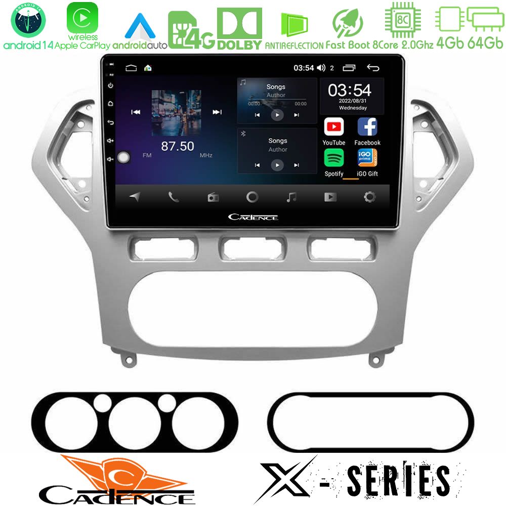 Cadence X Series Ford Mondeo 2007-2010 AUTO A/C 8core Android 14 4+64GB Navigation Multimedia Tablet 10"