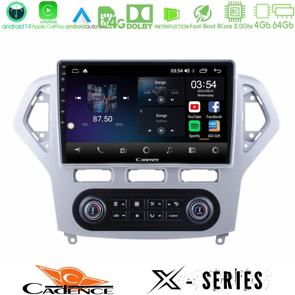 Cadence X Series Ford Mondeo 2007-2011 (Auto A/C) 8Core Android 14 4+64GB Navigation Multimedia Tablet 10"