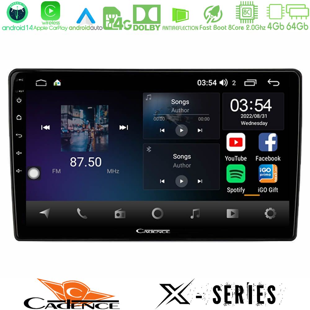 Cadence X Series Ford Fiesta 2018-2024 8core Android 14 4+64GB Navigation Multimedia Tablet 10"