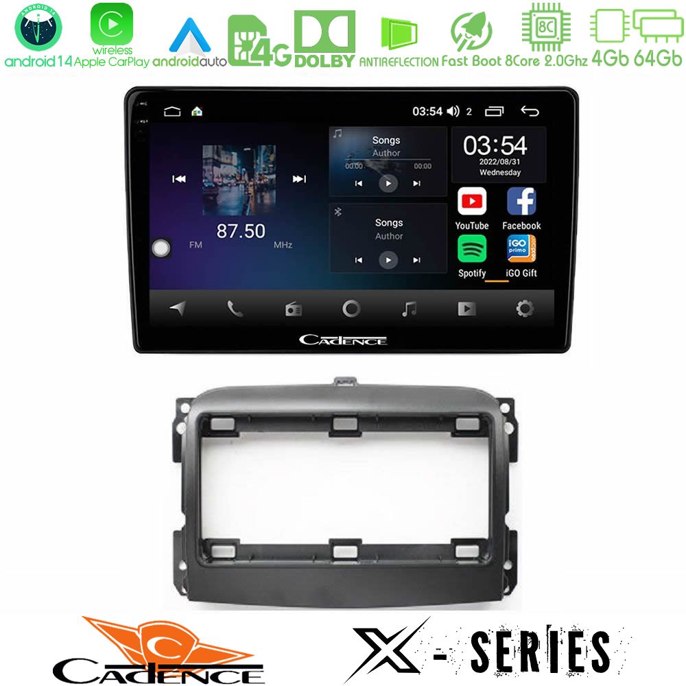 Cadence X Series Fiat 500L 8core Android 14 4+64GB Navigation Multimedia Tablet 10"