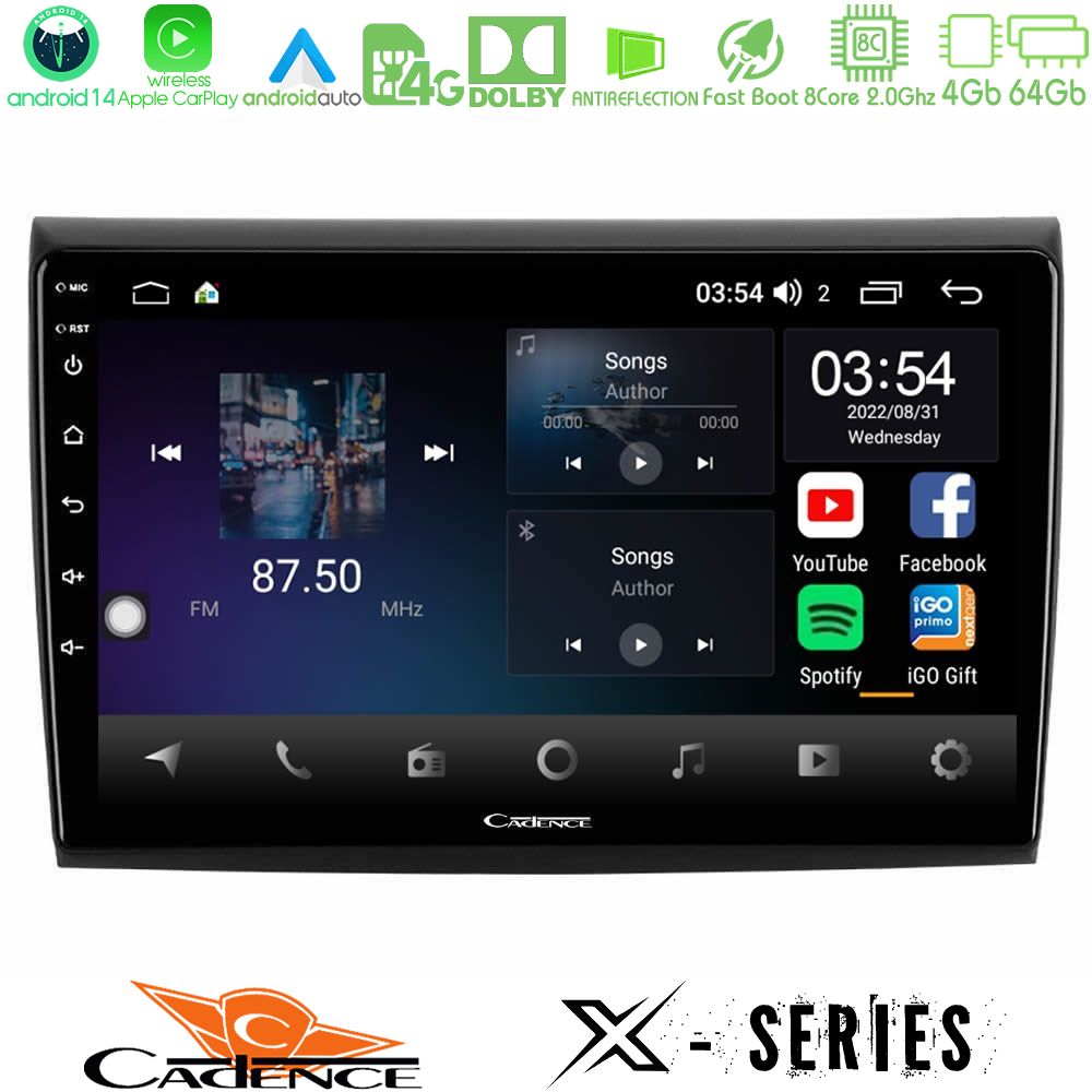 Cadence X Series Fiat Bravo 8core Android 14 4+64GB Navigation Multimedia Tablet 9"