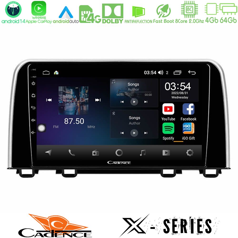 Cadence X Series Honda CR-V 2019-> 8core Android 14 4+64GB Navigation Multimedia Tablet 10"