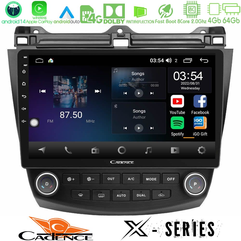 Cadence X Series Honda Accord 2002-2008 8core Android 14 4+64GB Navigation Multimedia Tablet 10"