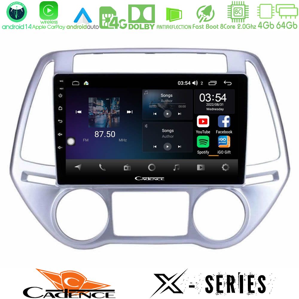 Cadence X Series Hyundai i20 2012-2014 8core Android 14 4+64GB Navigation Multimedia Tablet 9"