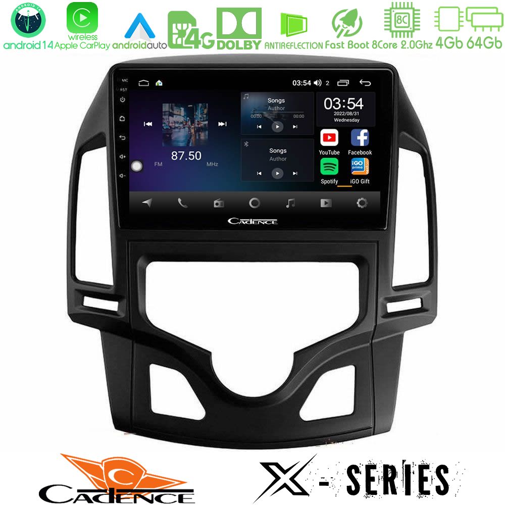 Cadence X Series Hyundai i30 2007-2012 Auto A/C 8core Android 14 4+64GB Navigation Multimedia Tablet 9"