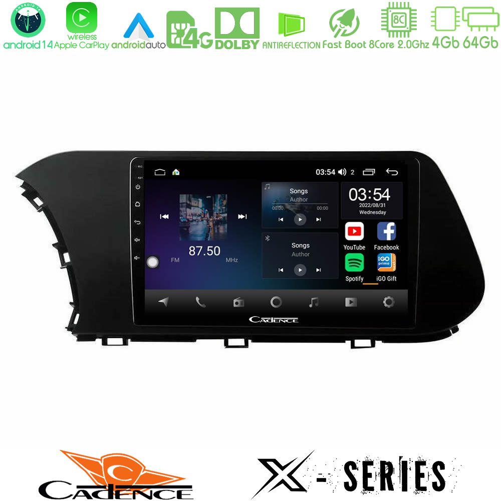 Cadence X Series Hyundai i20 2021-2024 8core Android 14 4+64GB Navigation Multimedia Tablet 10"