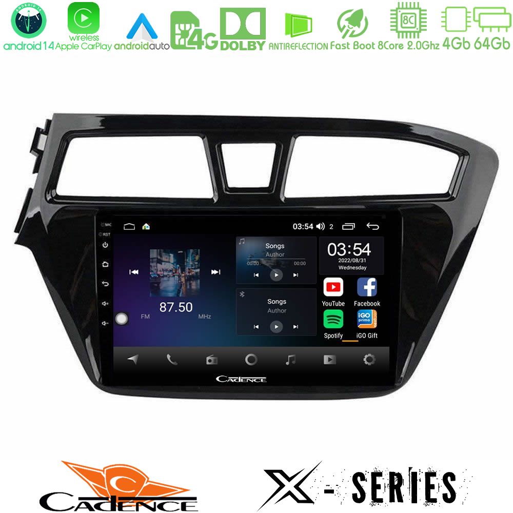 Cadence X Series Hyundai i20 2014-2018 8core Android 14 4+64GB Navigation Multimedia Tablet 9"