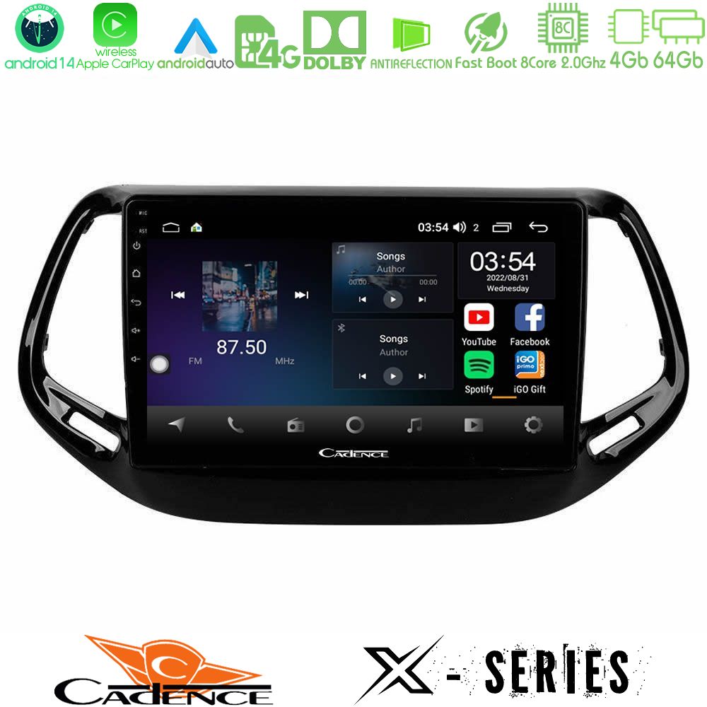 Cadence X Series Jeep Compass 2017> 8core Android 14 4+64GB Navigation Multimedia Tablet 10"