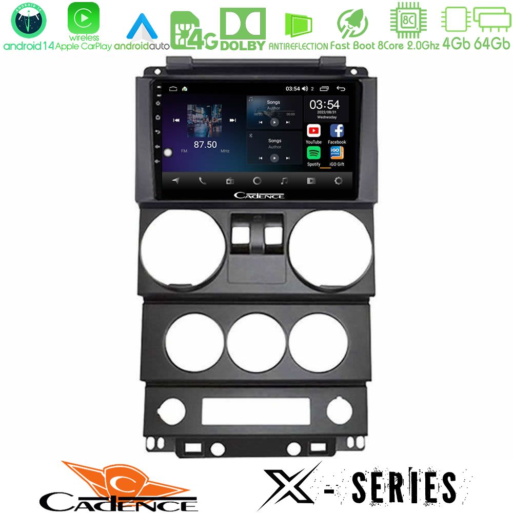 Cadence X Series Jeep Wrangler 2Door 2008-2010 8core Android 14 4+64GB Navigation Multimedia Tablet 9"