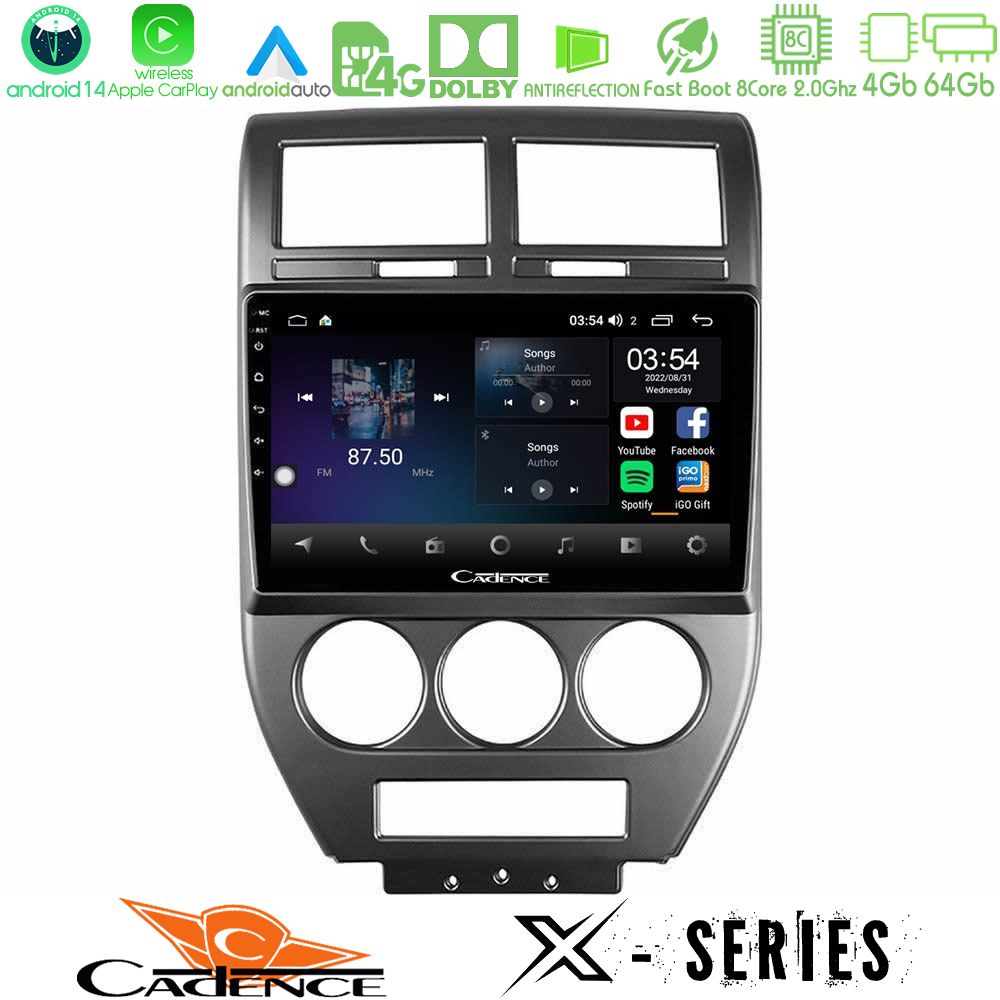 Cadence X Series Jeep Compass/Patriot 2007-2009 8core Android 14 4+64GB Navigation Multimedia Tablet 10"