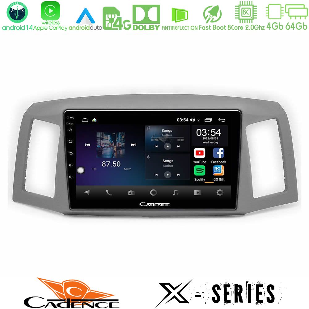 Cadence X Series Jeep Grand Cherokee 2005-2007 8core Android 14 4+64GB Navigation Multimedia Tablet 10"