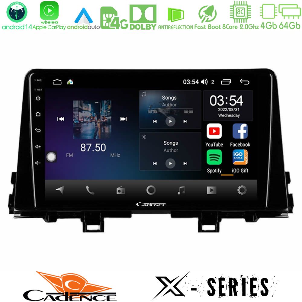 Cadence X Series Kia Picanto 2017-2021 8Core Android 14 4+64GB Navigation Multimedia Tablet 9"
