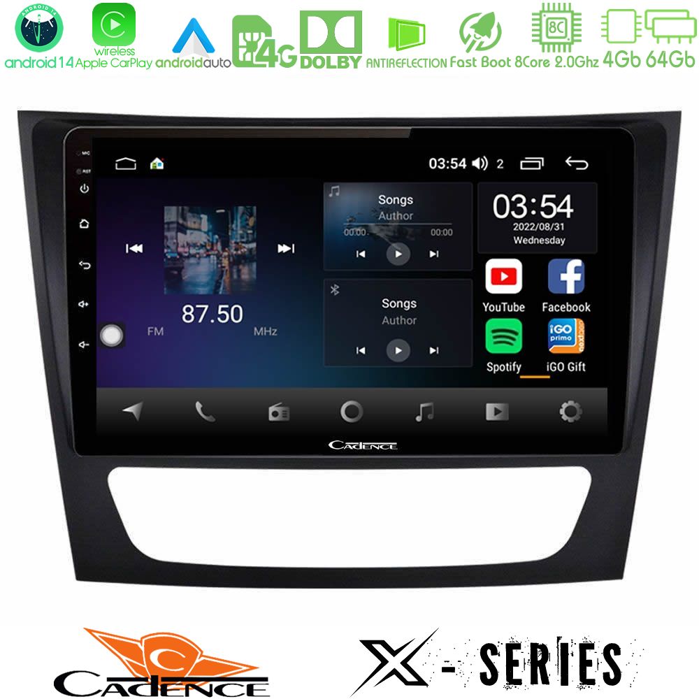 Cadence X Series Mercedes E Class / CLS Class 8core Android 14 4+64GB Navigation Multimedia 9"