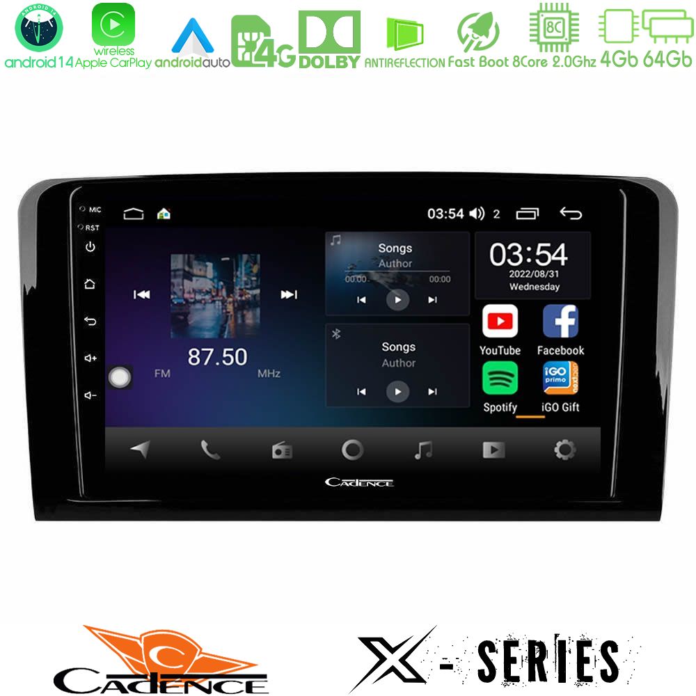 Cadence X Series Mercedes ML/GL Class 8core Android 14 4+64GB Navigation Multimedia Tablet 9"