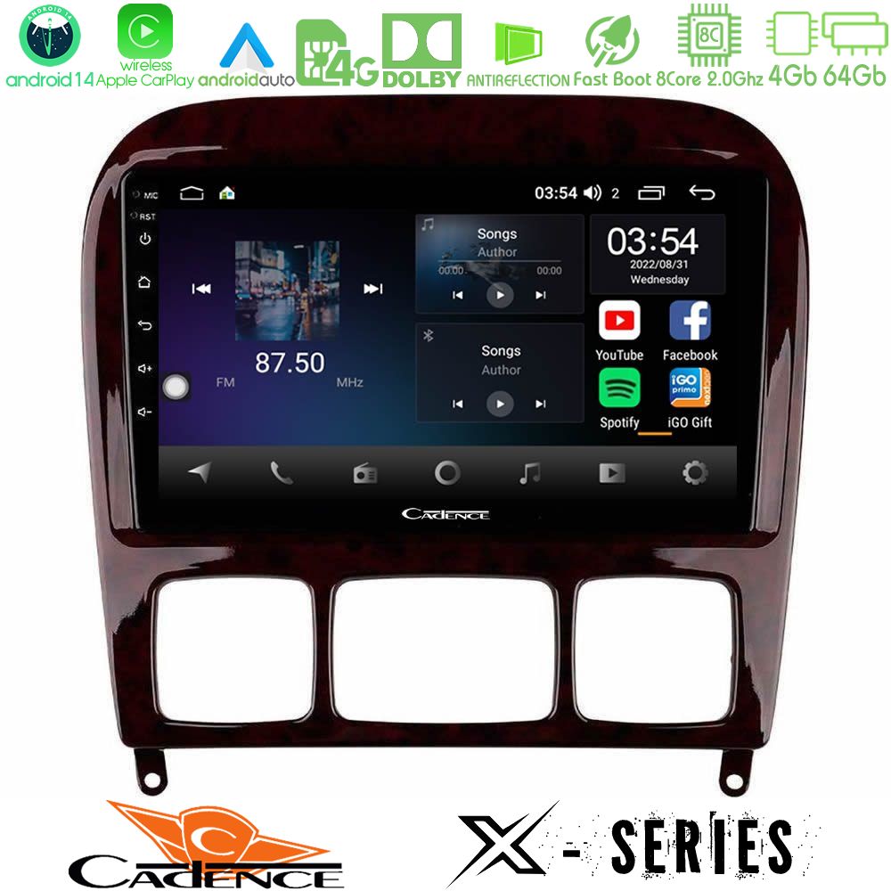 Cadence X Series Mercedes S Class 1999-2004 (W220) 8core Android 14 4+64GB Navigation Multimedia Tablet 9"