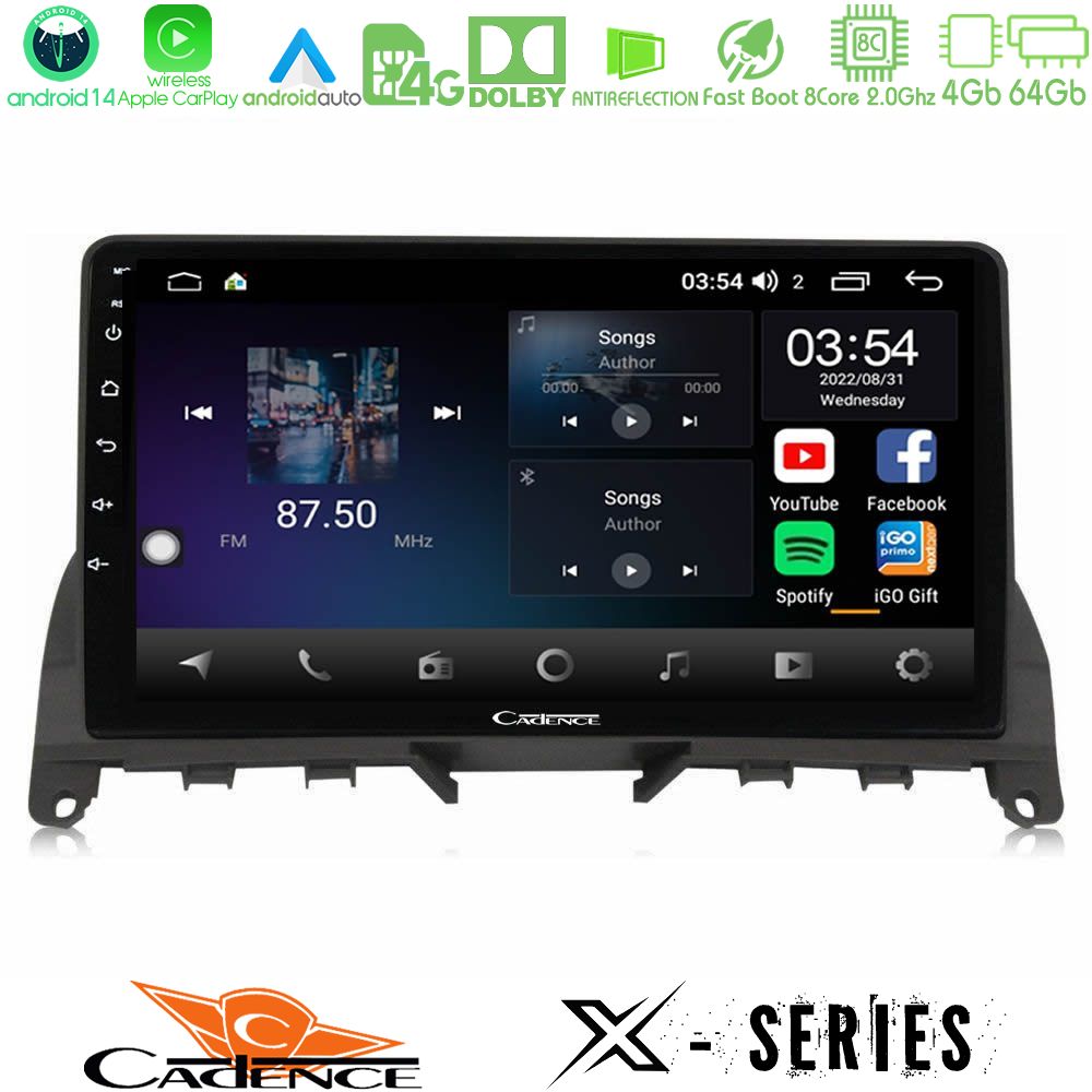 Cadence X Series Mercedes C Class W204 8core Android 14 4+64GB Navigation Multimedia 9"