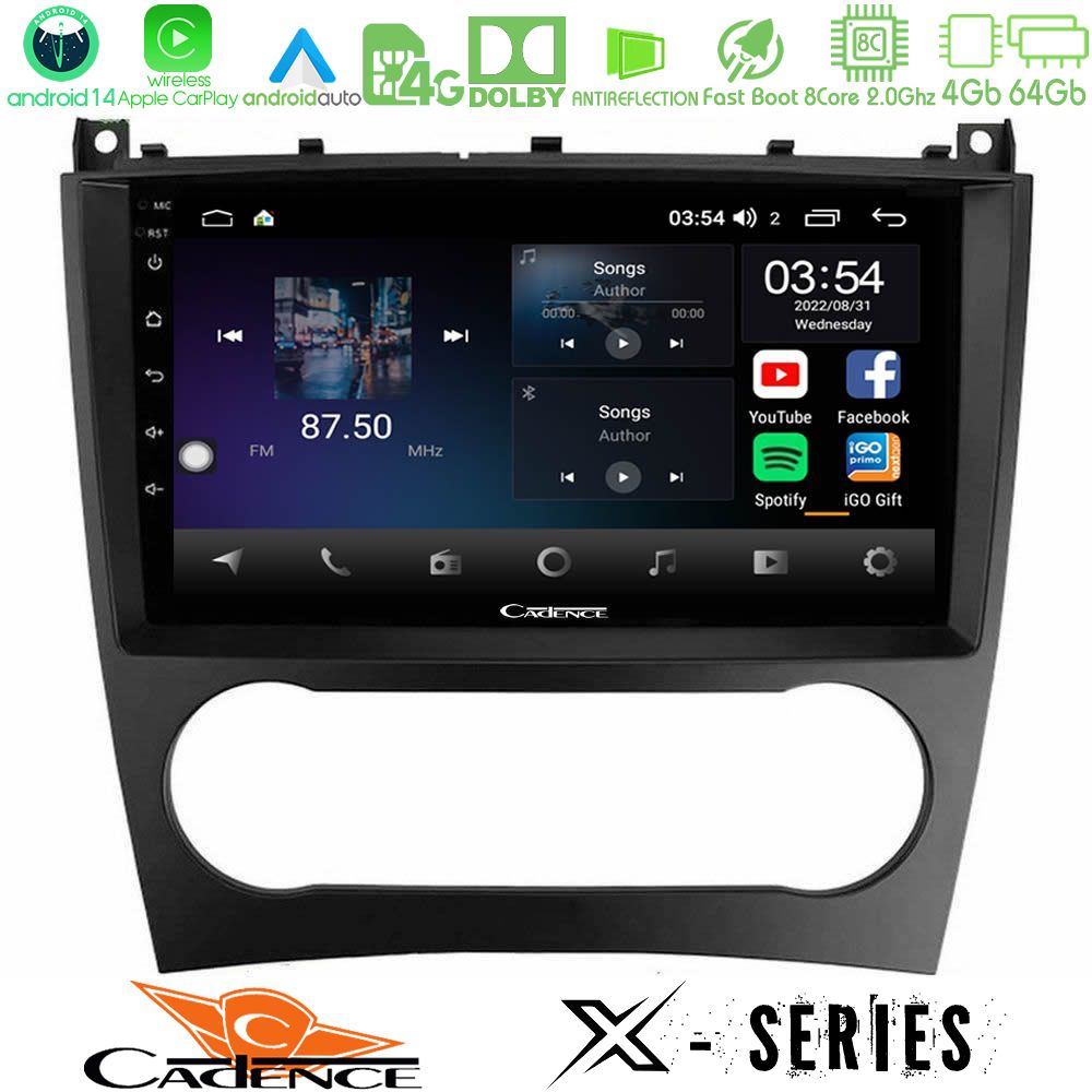 Cadence X Series Mercedes W203 Facelift 8core Android 14 4+64GB Navigation Multimedia Tablet 9"