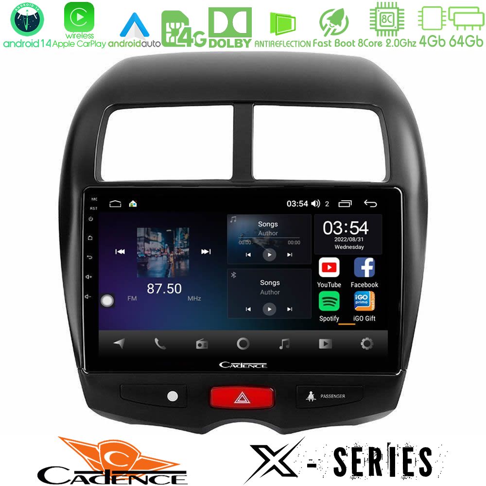 Cadence X Series Mitsubishi ASX 8core Android 14 4+64GB Navigation Multimedia Tablet 10"