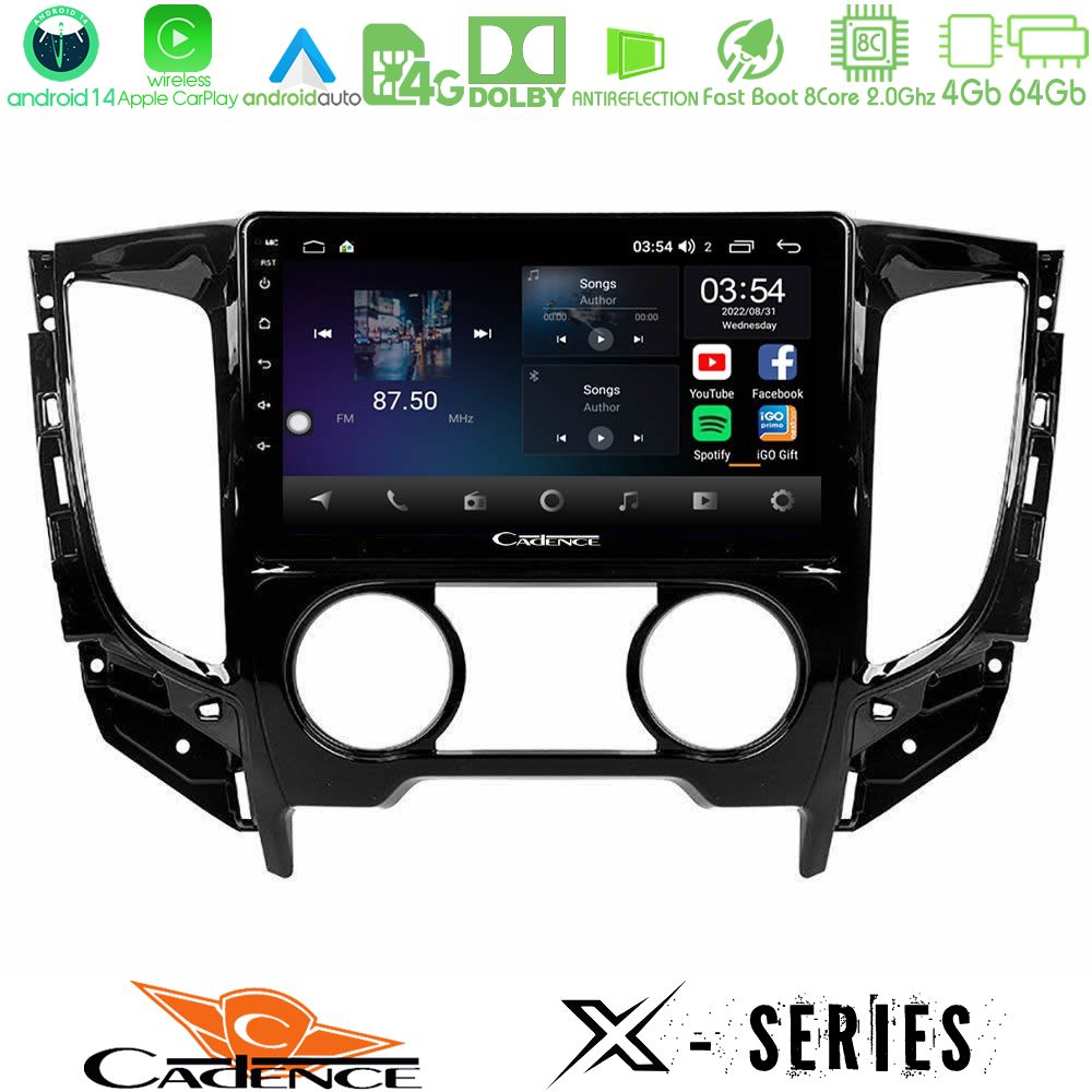 Cadence X Series Mitsubishi L200 2016-> & Fiat Fullback (Manual A/C) 8core Android 14 4+64GB Navigation Multimedia Tablet 9"